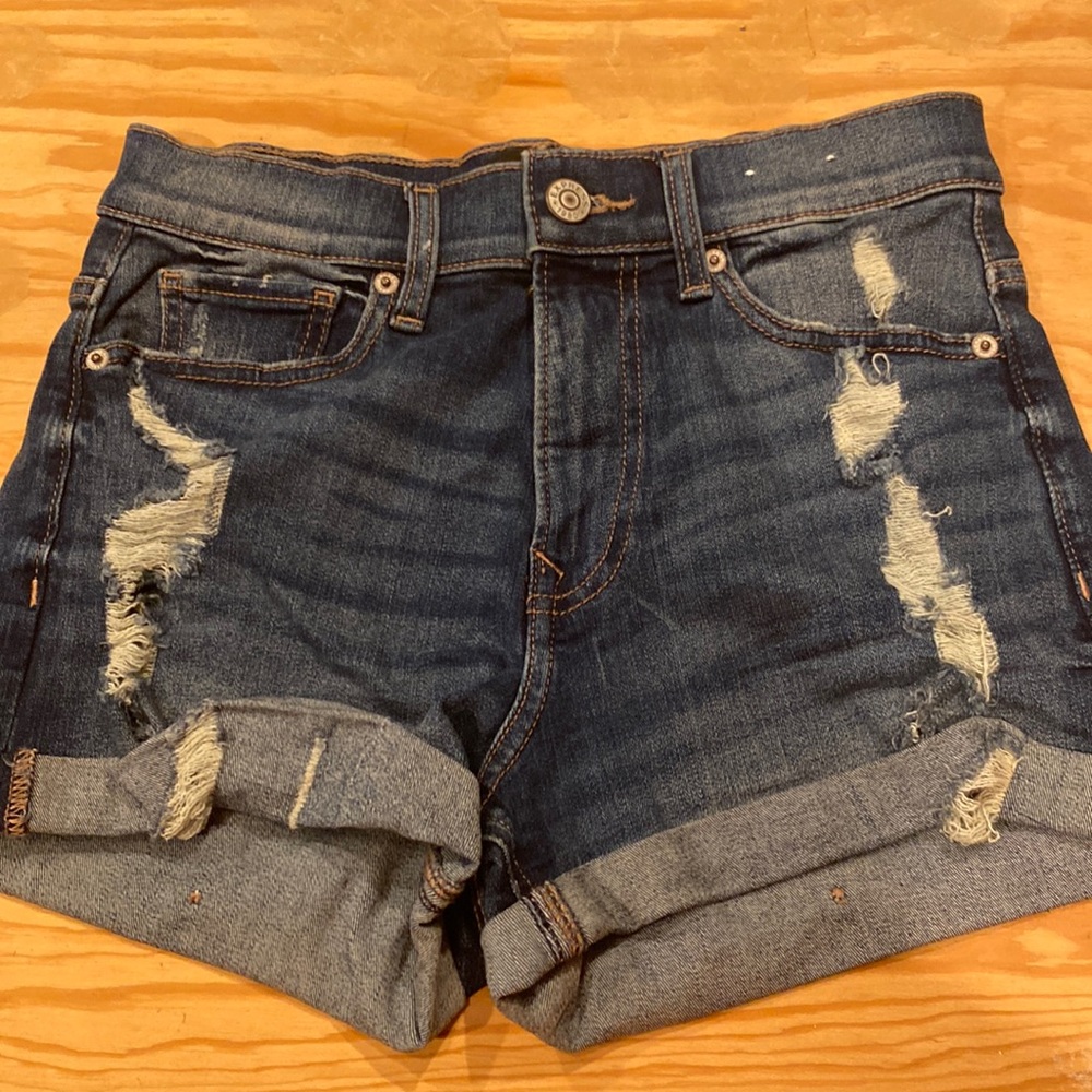 Express ripped dark  denim shorts, cuffed hem